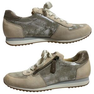 Paul Green Sneakers Shoes UK 4 US 6,5 Tan Metallic Leather Zip Lace Up